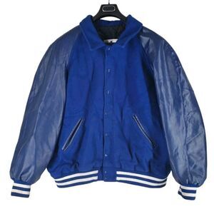 Vtg Tejas Mfg Varsity Jacket Mens 2XL Blue Wool Faux Leather Quilted USA Made